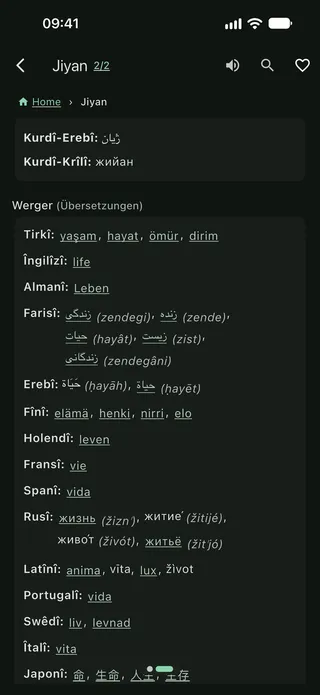 Sepan peyva jiyan bi wergerên wê bo gelek zimanan nîşan dide
